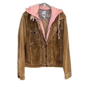 VTG Y2K BB's Corduroy Jacket Hoodie Layered Grunge Brown Pink Twilightcore L